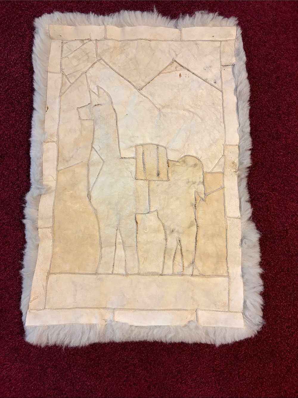 Brown Llama Sheepskin Rug - Cream Border - Picture 7 of 12